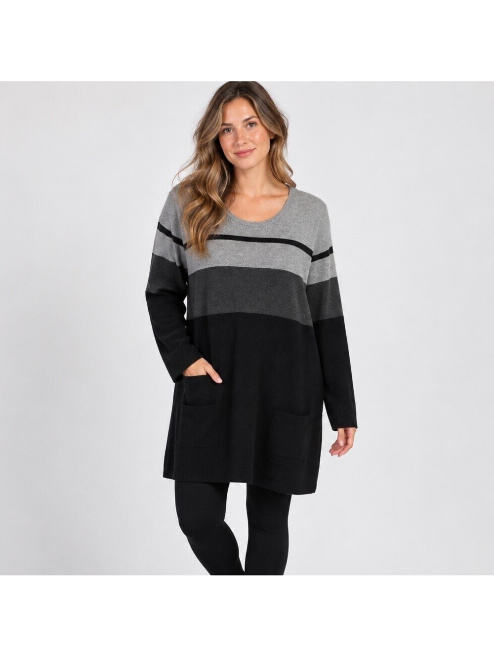 Eight Eight Women XL Black Gray Colorblock Cotton Sweater Tunic Dress  Goth